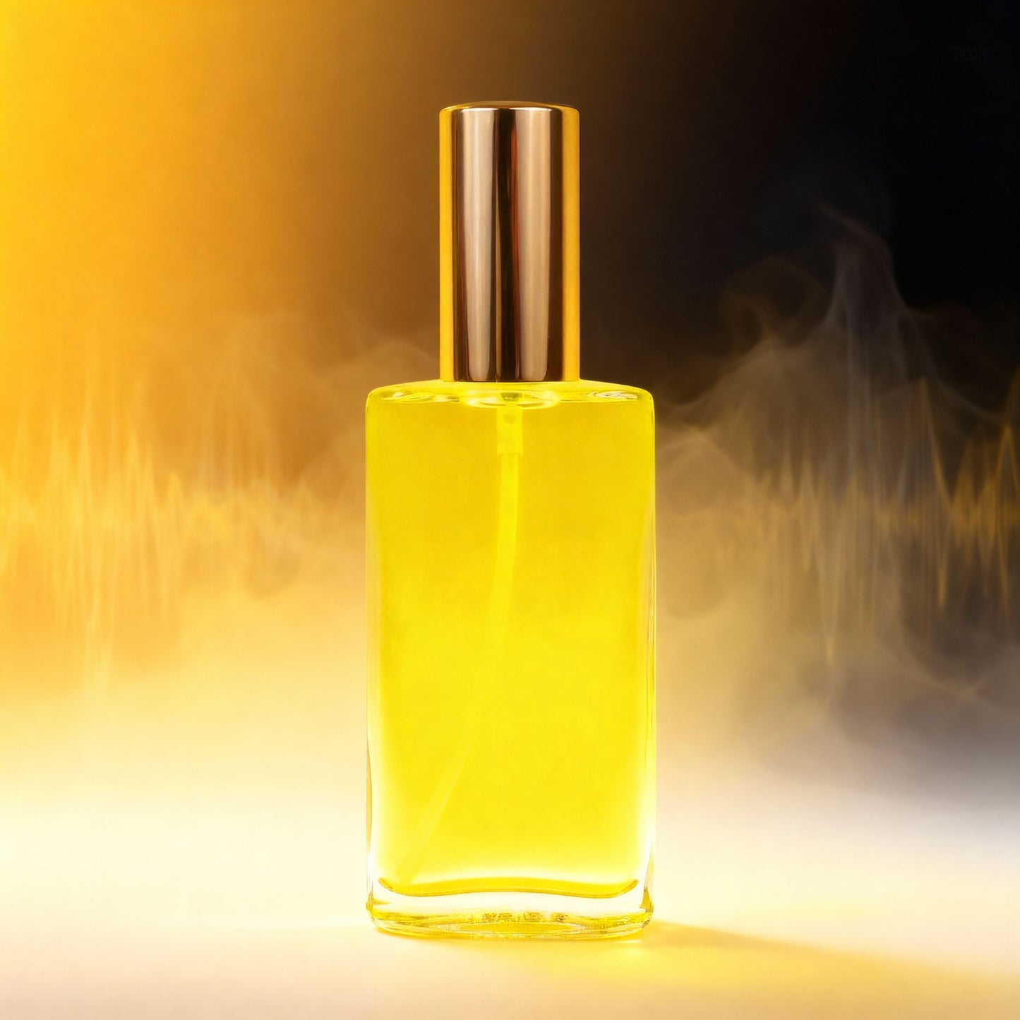 Seelen Spray Achtsamkeit in einer klaren Glasflasche mit goldfarbener Verschlusskappe und strahlend gelber Füllung – energetisches Aura-Spray zur Förderung von innerer Klarheit, bewusster Wahrnehmung und achtsamer Präsenz im Alltag.