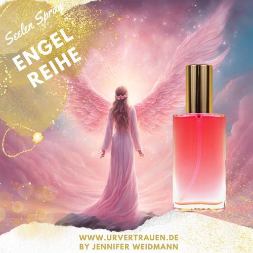 Kategoriebild Engel Reihe im Hintergrund ein rosafarbener Engel mit großen rosa Flügeln im Vordergrund das Seelen Spray Schutzengel in rosa