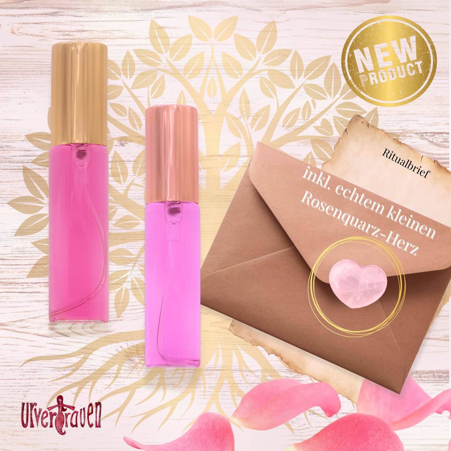 Notfall-Seelenritual-Set mit Selbstvertrauen-Spray, Schutzengel-Spray, Ritualbrief und echtem Rosenquarz-Herz – stärkt Vertrauen und Schutzenergie