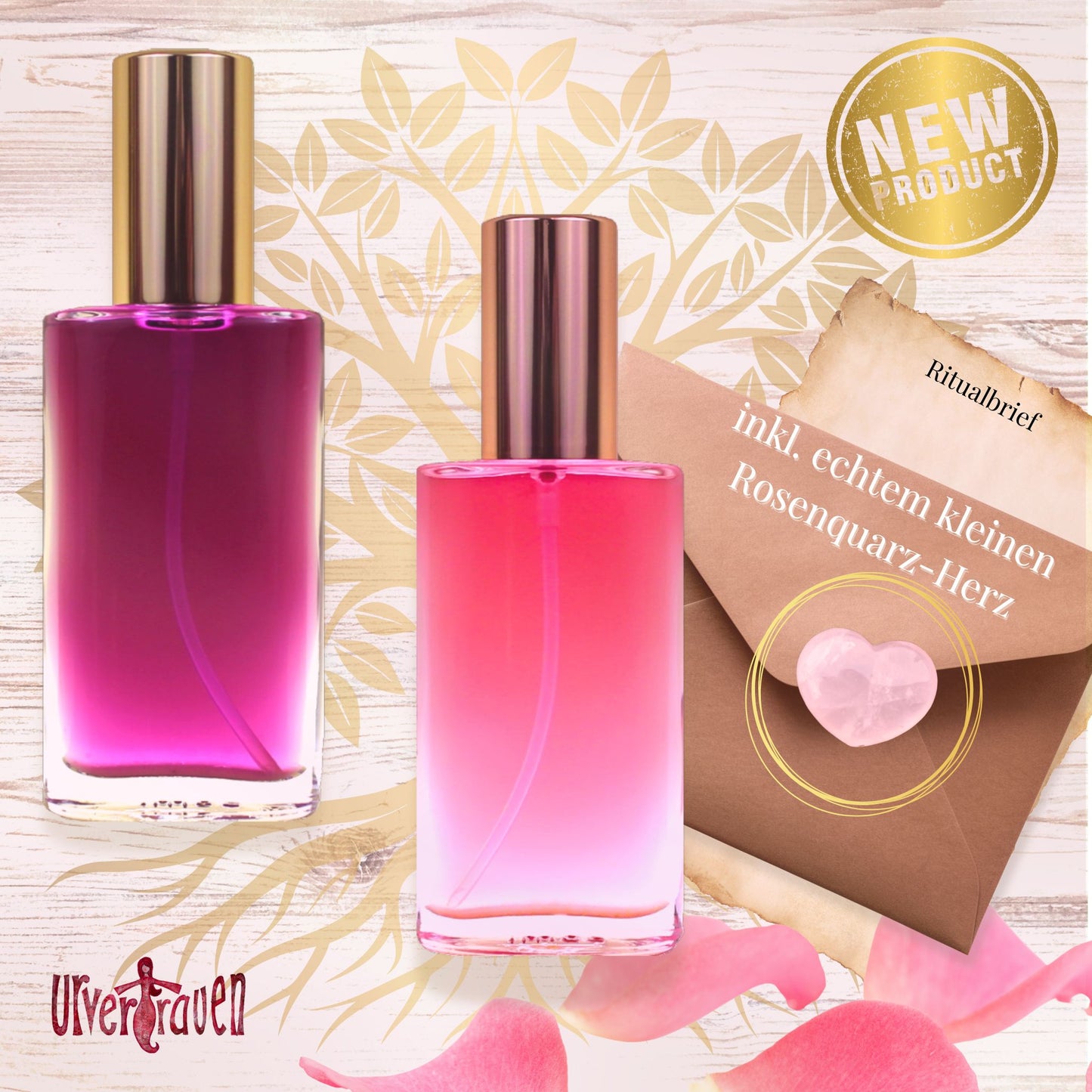 Notfall-Seelenritual-Set mit Selbstvertrauen-Spray, Schutzengel-Spray, Ritualbrief und echtem Rosenquarz-Herz – stärkt Vertrauen und Schutzenergie.