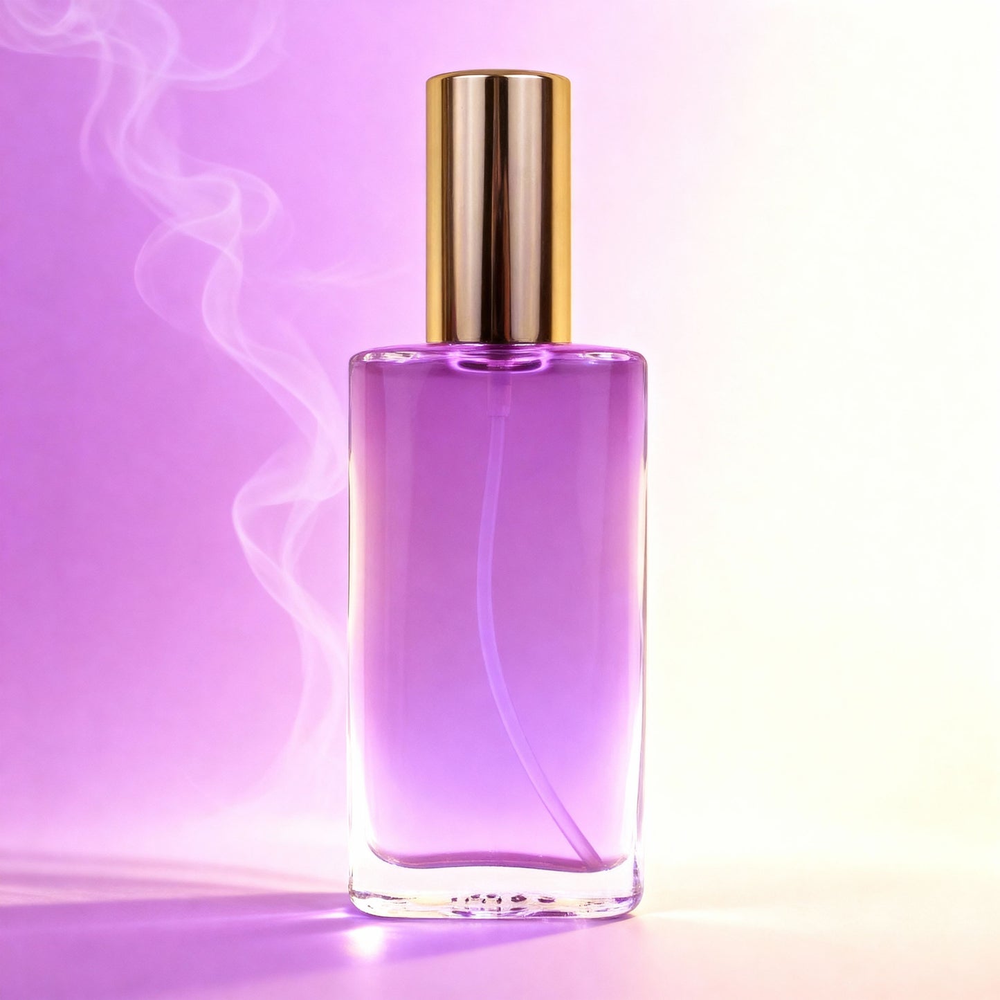 Seelen Spray Urvertrauen in einer klaren Glasflasche mit goldener Verschlusskappe und lichtvoll violett-rosafarbener Füllung – energetisches Aura-Spray zur Stärkung von Selbstvertrauen, innerer Stabilität und seelischem Urvertrauen.