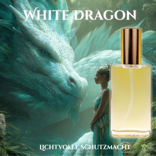 Seelen Spray White Dragon mit einem großen Weißen Drachen im Hintergrund von urvertrauen.de